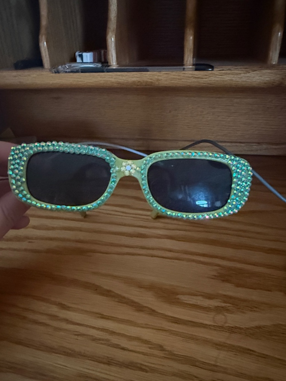 Amazon Green Crystal Rectangular Sunglasses for Women